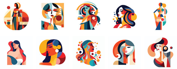 set of woman and man vector characters. woman and man vector character. pop art color style. deco style art. vector illustration. 