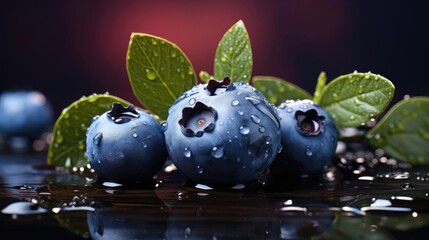 realistic fresh blueberries with black and blur background