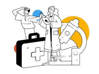 Medical characters fighting the epidemic flat vector concept operation hand drawn illustration
