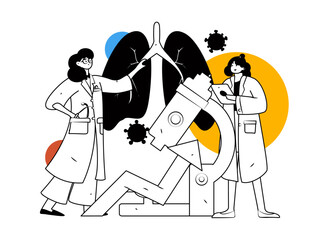 Obraz premium Medical characters fighting the epidemic flat vector concept operation hand drawn illustration 