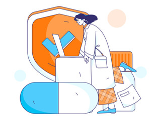 Medical characters fighting the epidemic flat vector concept operation hand drawn illustration
