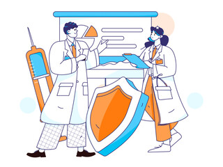 Medical characters fighting the epidemic flat vector concept operation hand drawn illustration

