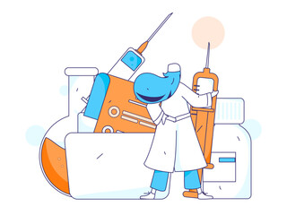 Fototapeta premium Medical characters fighting the epidemic flat vector concept operation hand drawn illustration 
