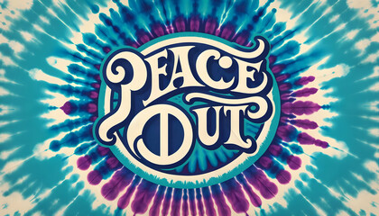 Vintage-style graphic with the phrase 'PEACE OUT' in a 70's inspired font