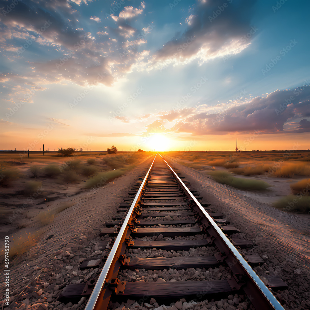 Canvas Prints Train tracks disappearing into the distant horizon.