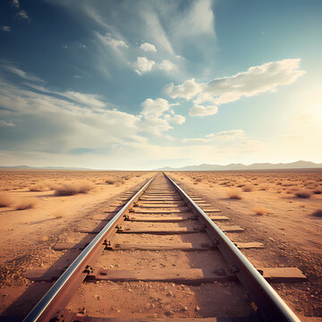 Train tracks disappearing into the distant horizon.