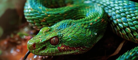 Fototapeta premium Inflammation in the left hand from a bite by a green pit viper snake.