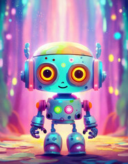 Fototapeta premium Cute cartoon robot on colorful background