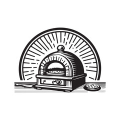 vintage hand drawn illustration logo of traditional stone pizza oven - obrazy, fototapety, plakaty