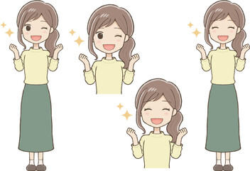 笑顔で励ますロングスカート姿の女性