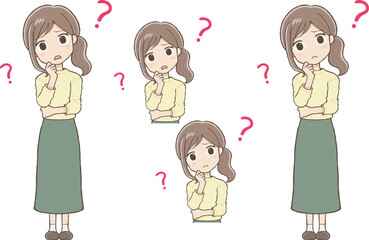 疑問に思うロングスカート姿の女性