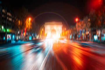 Abstract colorful motion blur effect in the city of Paris - obrazy, fototapety, plakaty