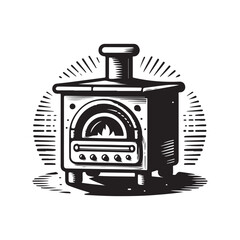 vintage hand drawn illustration logo of traditional stone pizza oven