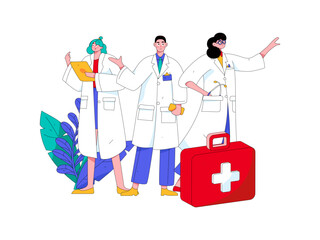Medical characters fighting the epidemic flat vector concept operation hand drawn illustration
