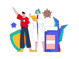 Medical characters fighting the epidemic flat vector concept operation hand drawn illustration
