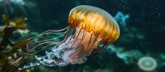 The phyllorhiza punctata is an Australian jellyfish that can grow up to 20 inches in diameter in aquarium water. - obrazy, fototapety, plakaty