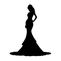 Beautiful woman with crown on her head silhouette on white