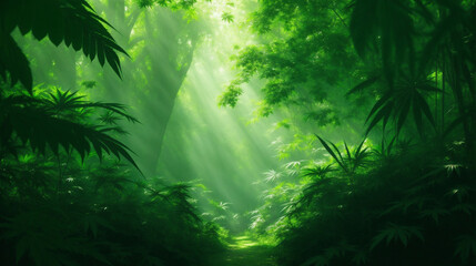 sun rays through the forest