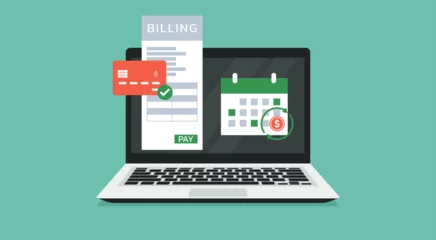 Fotobehang Subscription Billing on Laptop, Automate Recurring Payments for Business Success, Vector Flat Illustration Design © ST.art