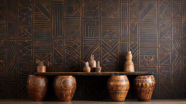 Wooden Home Metarial on the wall. Wall African Pattern Design.