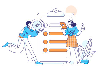 Invite friends to conduct questionnaire flat vector concept operation hand drawn illustration
