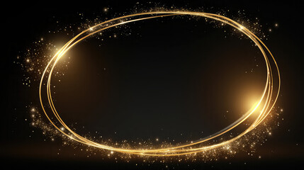 Obraz premium Rounded Glitter Neon Light Circle background. Golden Border Luxurious Line Effect.