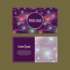 Business card template, Happy New Year seamless pattern vector design. Double-sided creative business card template. Landscape orientation. Vector illustration.