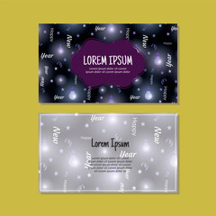 Business card template, Happy New Year seamless pattern vector design. Double-sided creative business card template. Landscape orientation. Vector illustration.