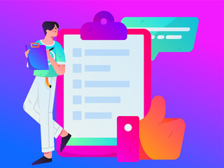 Invite friends to conduct questionnaire flat vector concept operation hand drawn illustration
