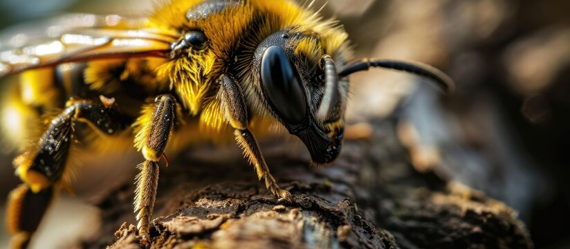 Closeup of a yellow wood-sitting European beewolf