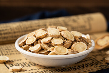 Chinese herb medicine Huangqi or Astragali Radix or Mongolian Milkvetch Root.