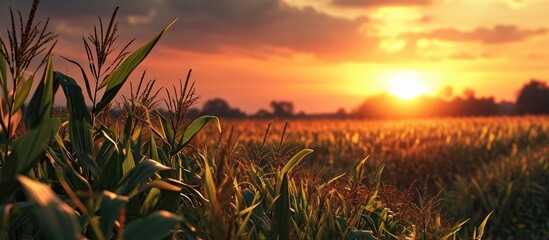 Corn field at sunset.