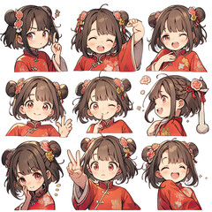 Cute little girl emoticons sticker, Creayed by A.I