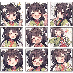 Cute little girl emoticons sticker, Creayed by A.I