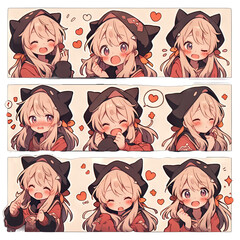 Cute little girl emoticons sticker, Creayed by A.I