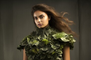 Sustainable fashion made from natural foliage for an eco-friendly garment. Generative AI