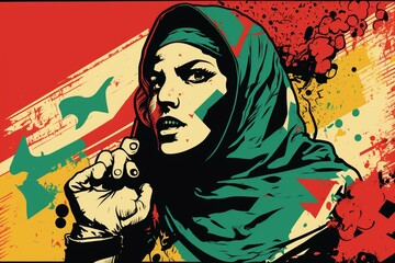 Pop art illustration of Arab revolution graffiti. Generative AI