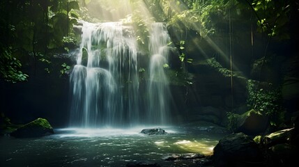 Soft rays of light cascade in a waterfall-like flow