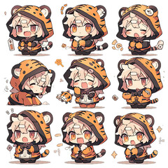 Cute little girl emoticons sticker, Creayed by A.I