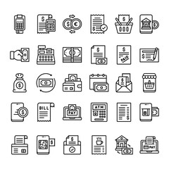 Bill and Payment Icon set in Line Style