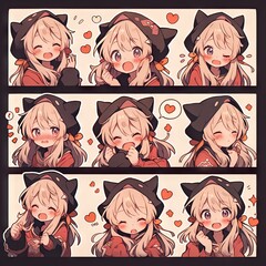 Cute little girl emoticons sticker, Creayed by A.I