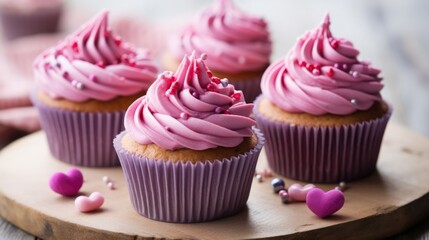 Take in the delicate swirls of pink and purple frosting on top of these heartshaped cupcakes, creating the ultimate Valentines Day treat. - Powered by Adobe