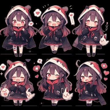 Cute little girl emoticons sticker, Creayed by A.I