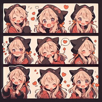 Cute little girl emoticons sticker, Creayed by A.I