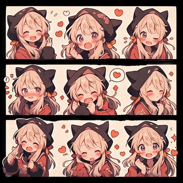Cute little girl emoticons sticker, Creayed by A.I