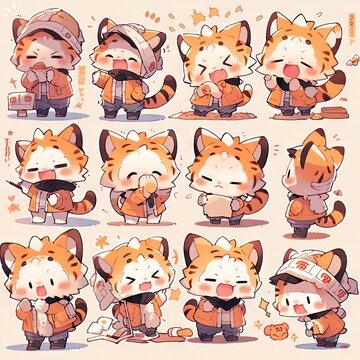 Cute little girl emoticons sticker, Creayed by A.I
