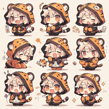 Cute little girl emoticons sticker, Creayed by A.I