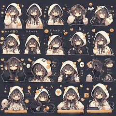 Cute little girl emoticons sticker, Creayed by A.I