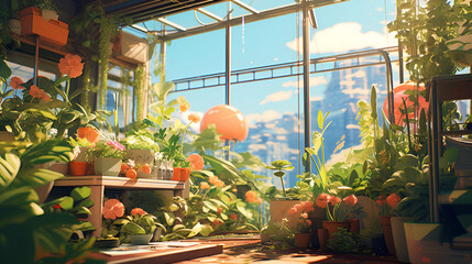 lofi plant garden, anime style