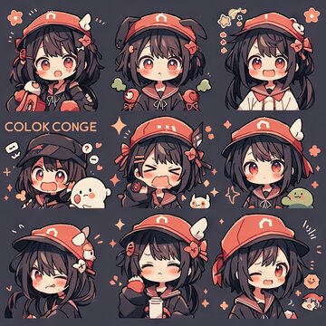 Cute little girl emoticons sticker, Creayed by A.I